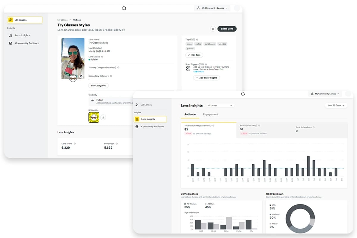 Monitor performances of Snapchat filter on Lens Insights